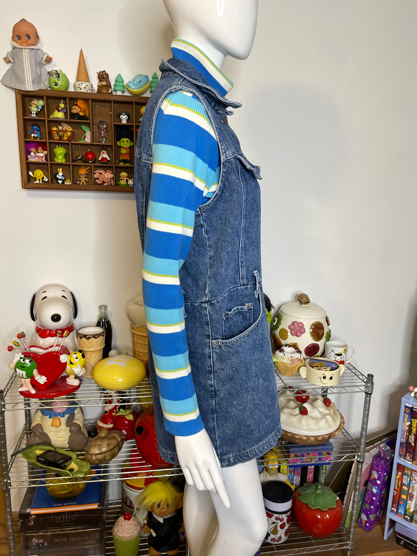 Vintage 90s Retro Denim Collared Vest Style Romper Sz M