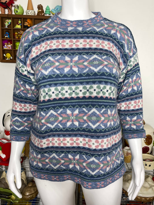 Vintage 90s Cottagecore Oversized Knit Sweater Sz XL/1X