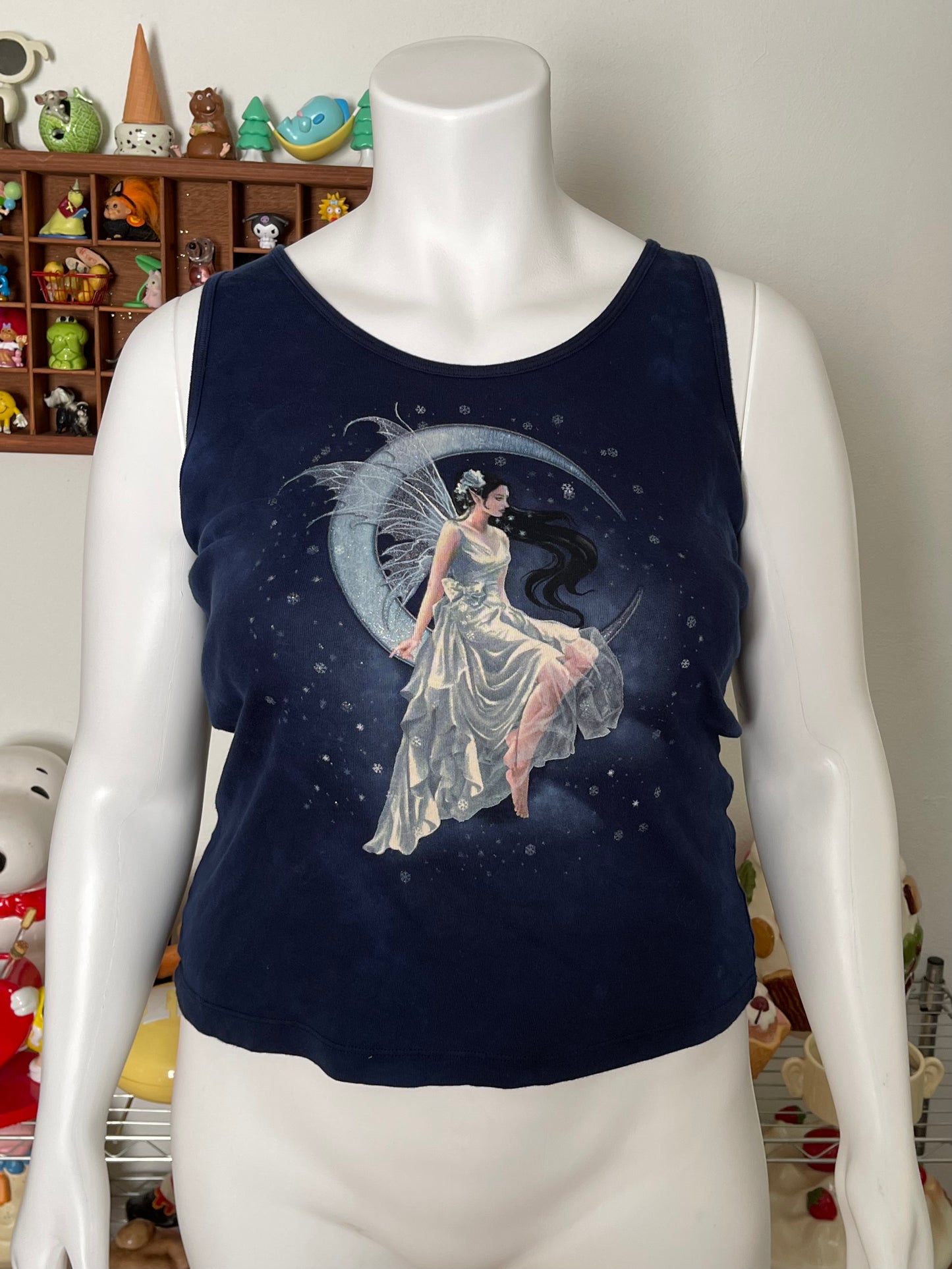 Y2K Navy blue moon fairy graphic tank top sz XL