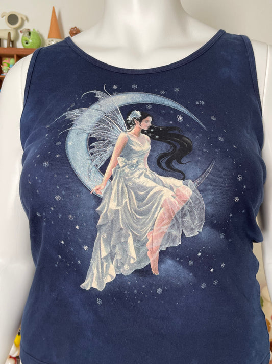 Y2K Navy blue moon fairy graphic tank top sz XL