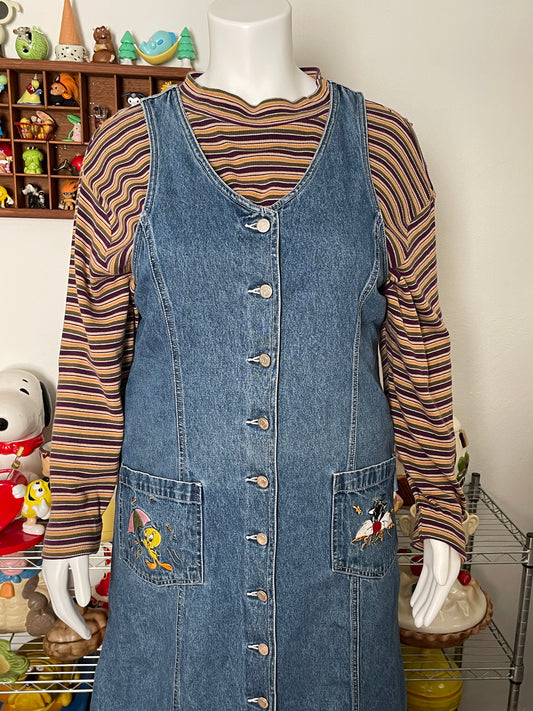 90s Looney Tunes Plus Size Maxi Denim Dress sz 18W