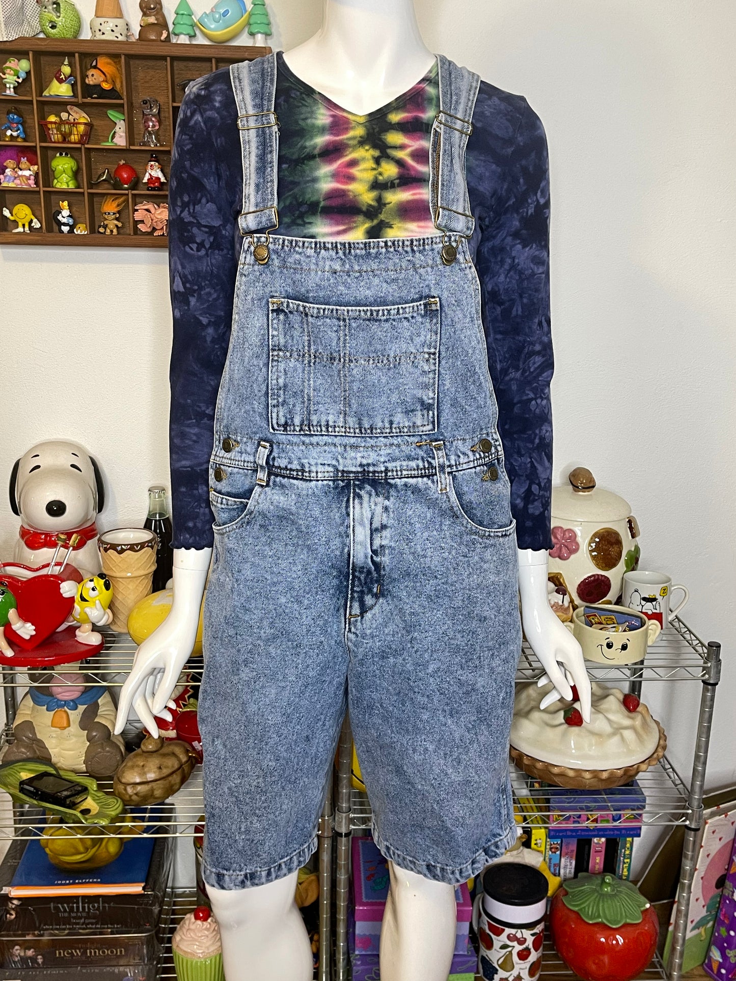 Vintage 80s 90s Acid wash Denim Short Overalls Sz M