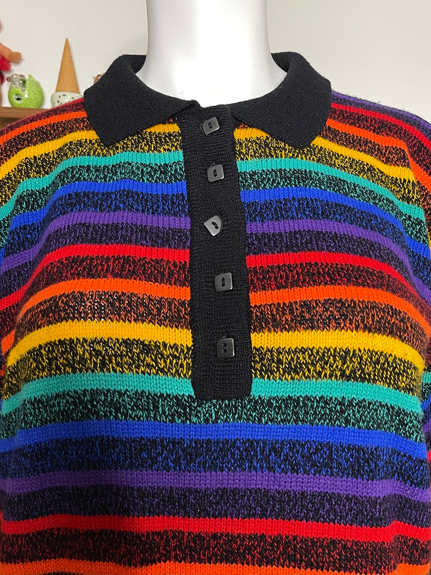 Vintage 90s Rainbow Striped Oversized Knit Sweater Sz "One Size"