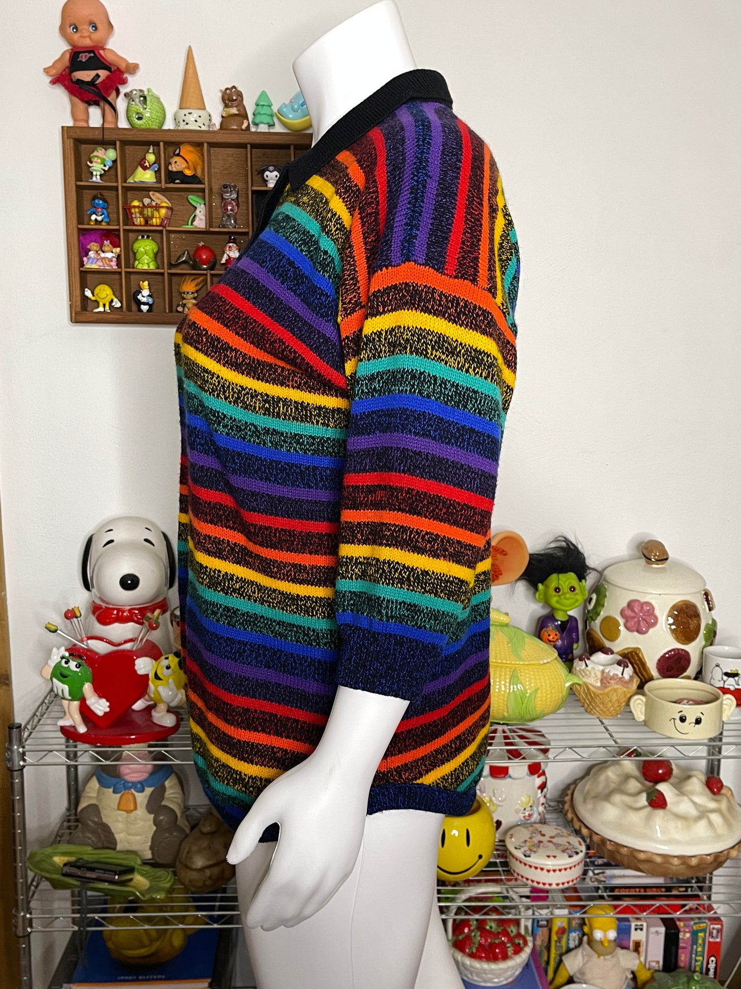 Vintage 90s Rainbow Striped Oversized Knit Sweater Sz "One Size"