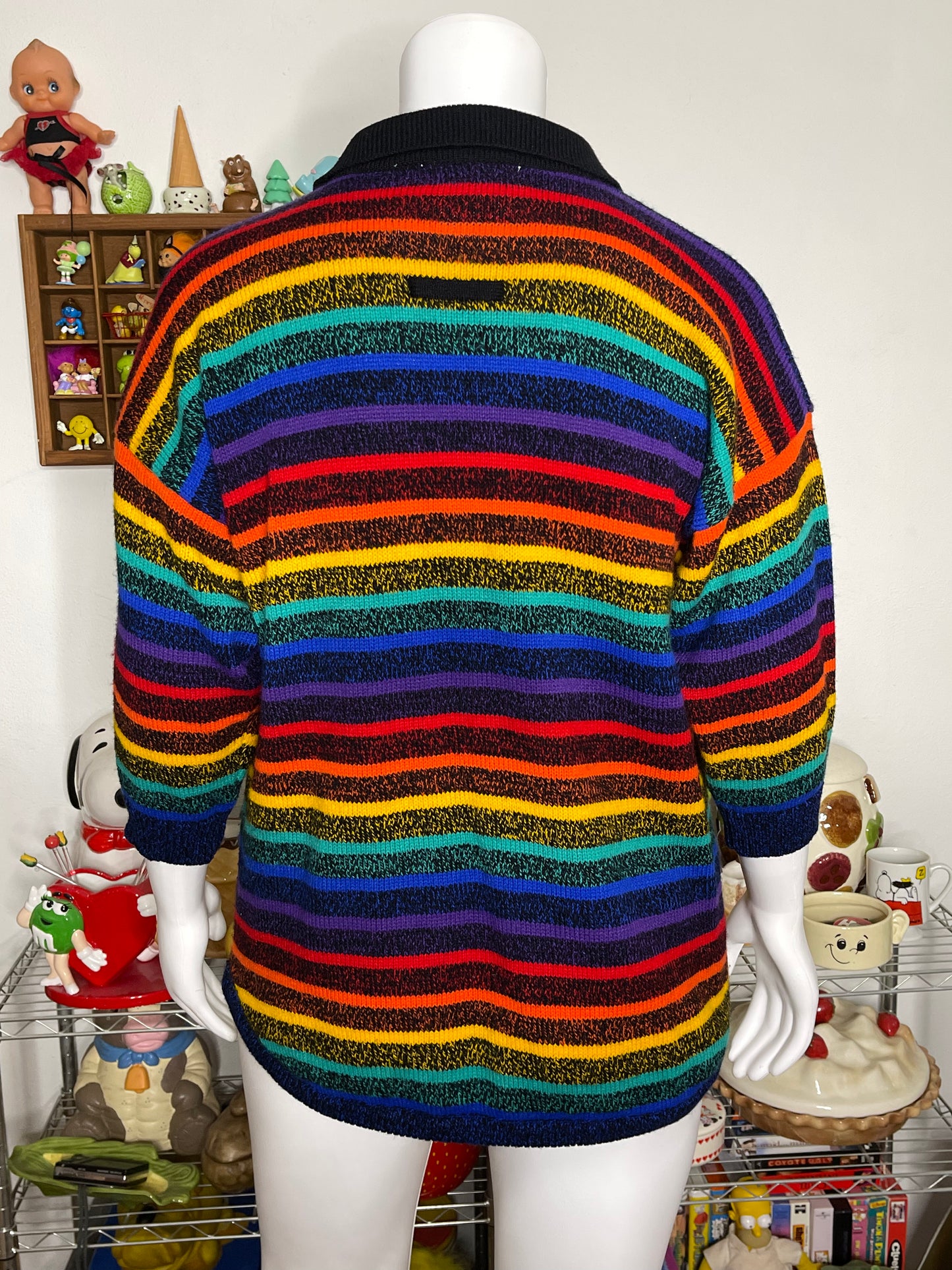 Vintage 90s Rainbow Striped Oversized Knit Sweater Sz "One Size"