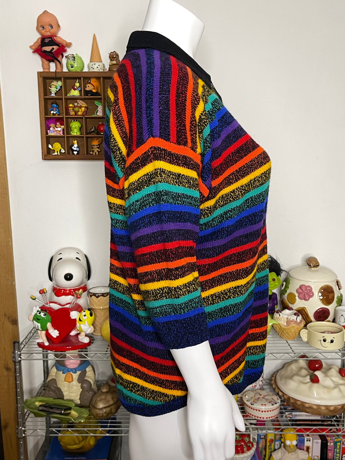 Vintage 90s Rainbow Striped Oversized Knit Sweater Sz "One Size"