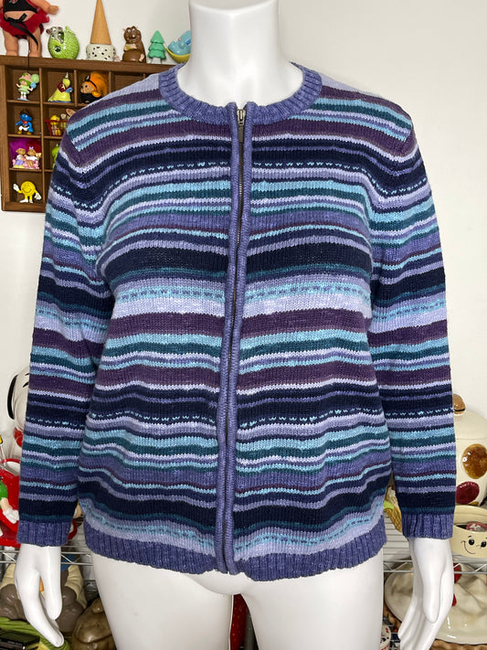 Vintage 2000s Purple & Blue Knit Zip-Up Sweater Sz 1X