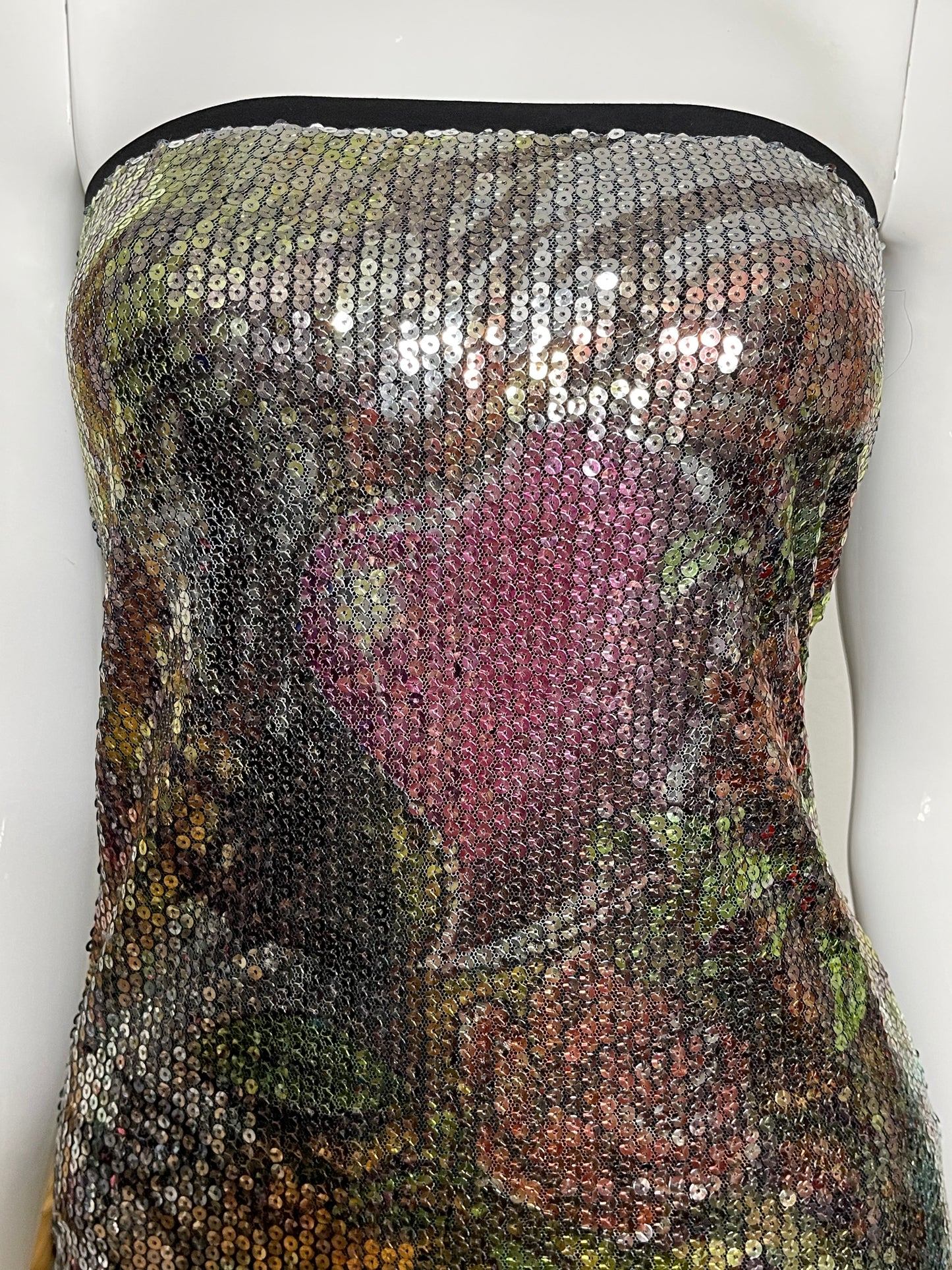 2000s Heart Rose Tattoo Sequin Tube Top Sz S/M