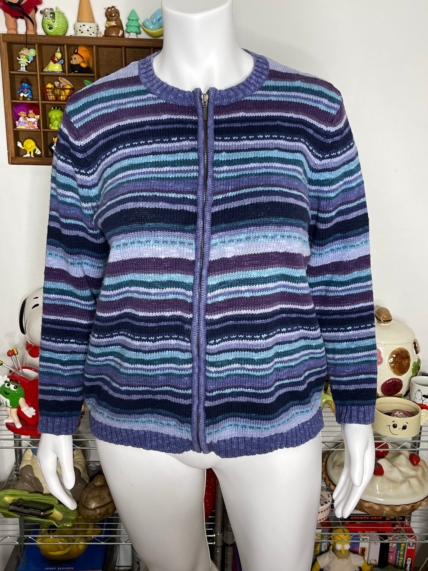 Vintage 2000s Purple & Blue Knit Zip-Up Sweater Sz 1X