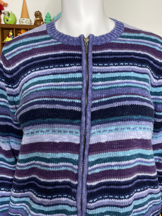 Vintage 2000s Purple & Blue Knit Zip-Up Sweater Sz 1X