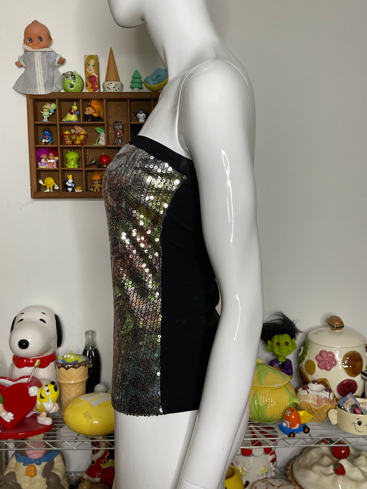 2000s Heart Rose Tattoo Sequin Tube Top Sz S/M