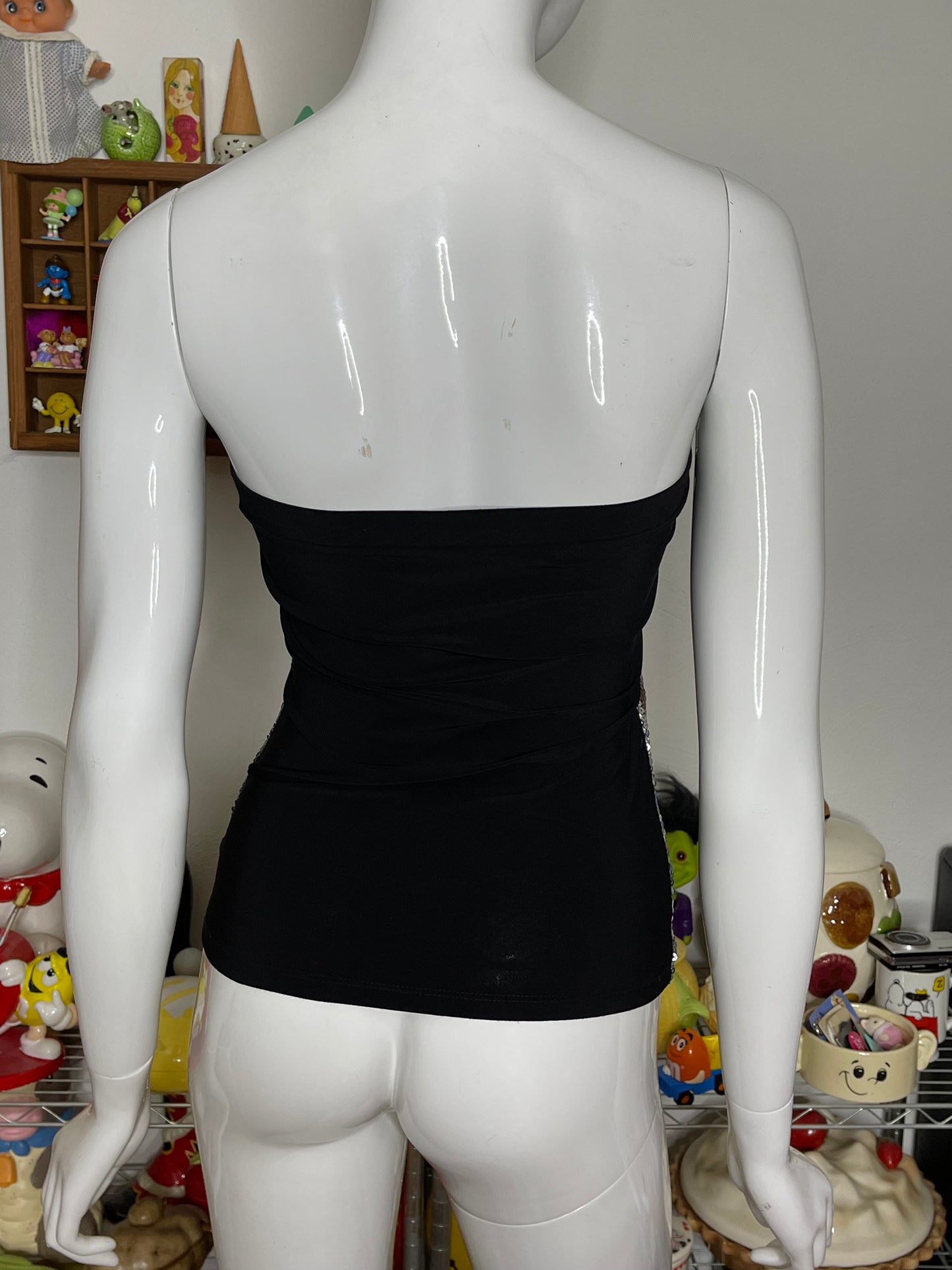 2000s Heart Rose Tattoo Sequin Tube Top Sz S/M