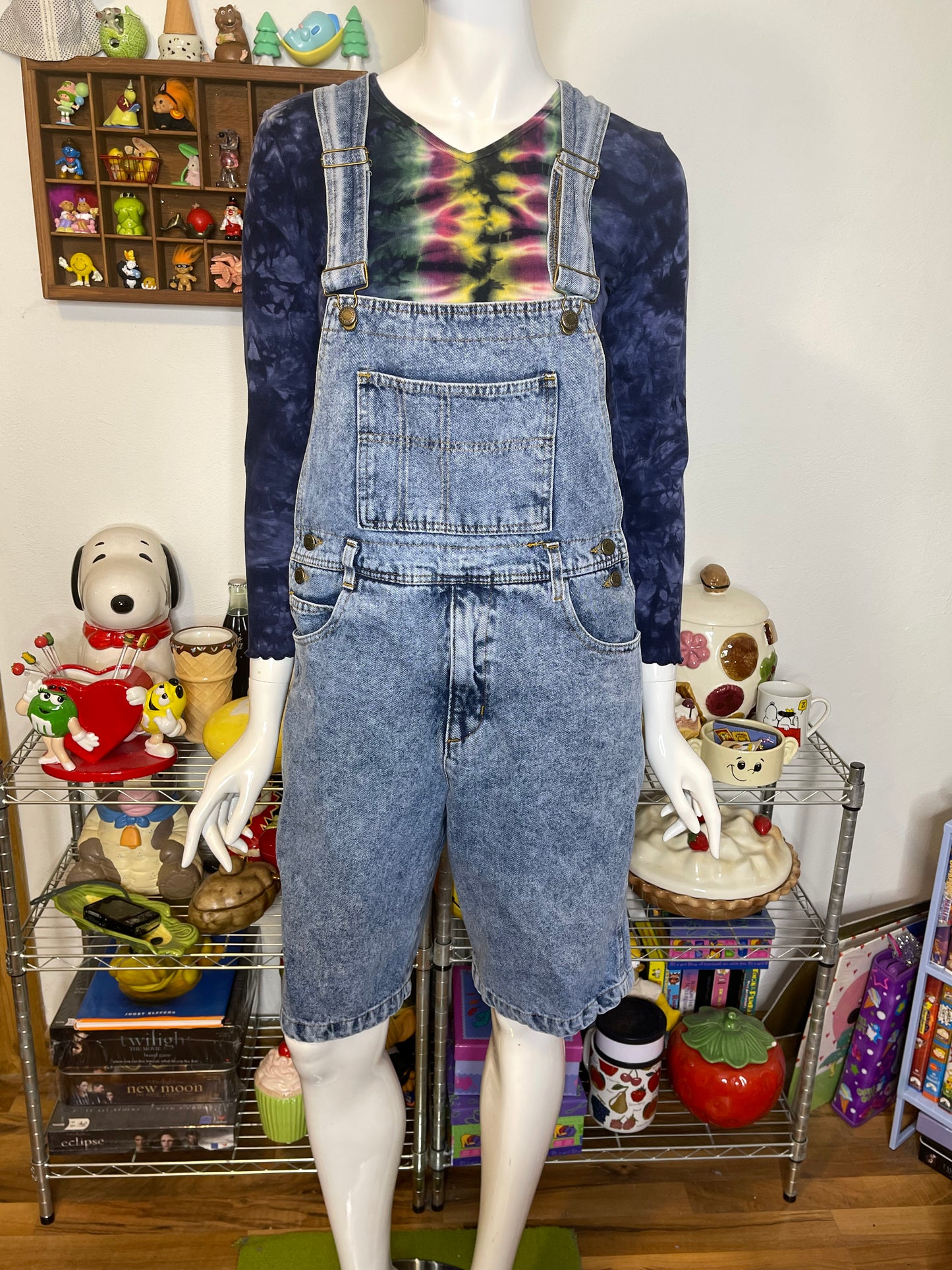Vintage 80s 90s Acid wash Denim Short Overalls Sz M