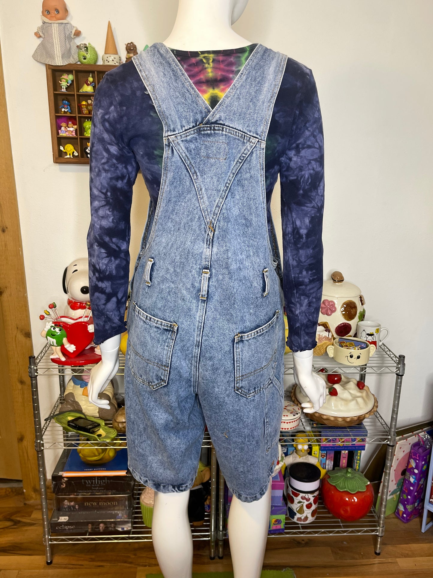 Vintage 80s 90s Acid wash Denim Short Overalls Sz M