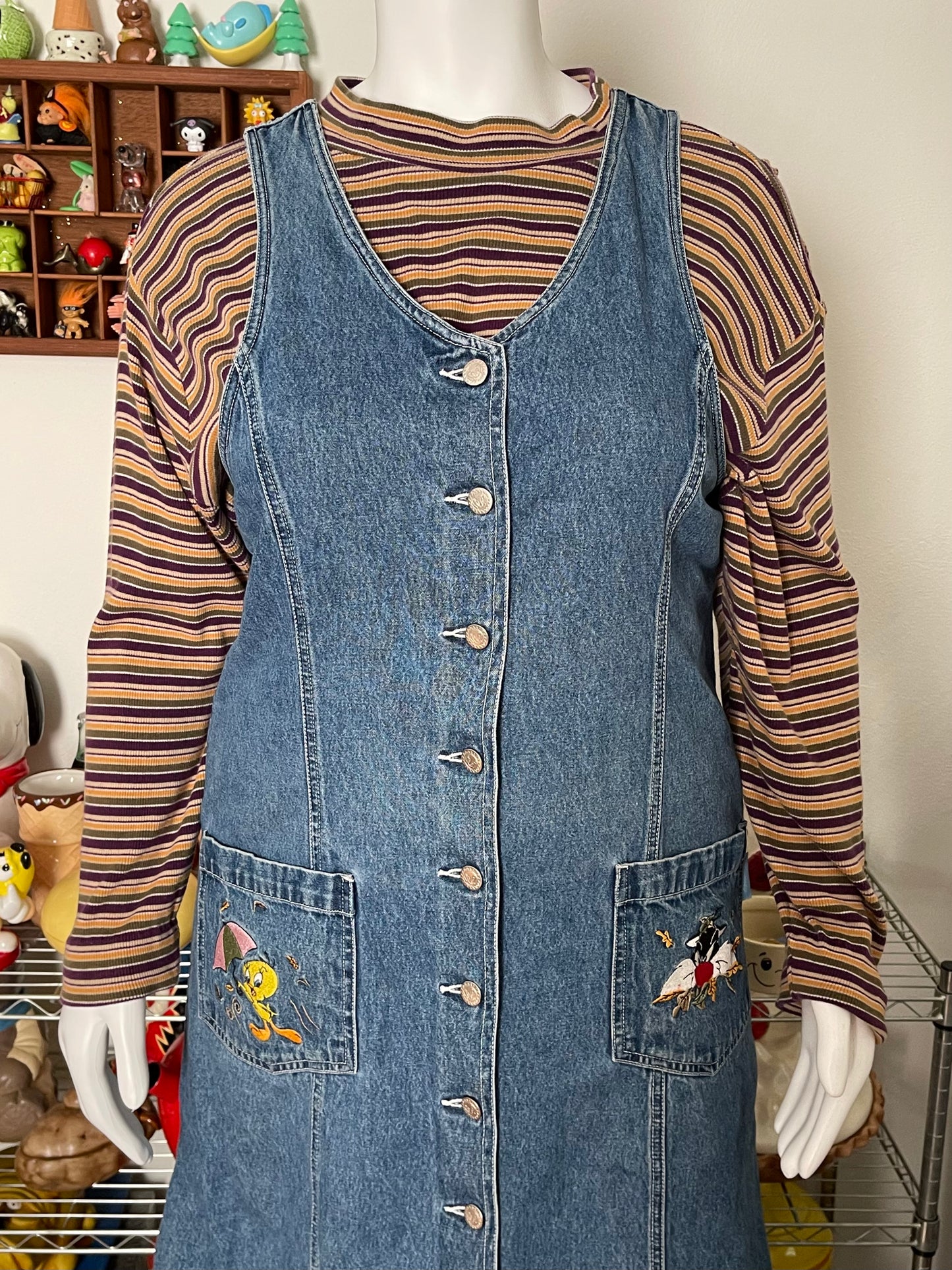 90s Looney Tunes Plus Size Maxi Denim Dress sz 18W