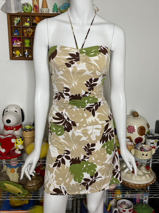 Vintage 2000s Tropical Tube Mini Halter Dress Sz S