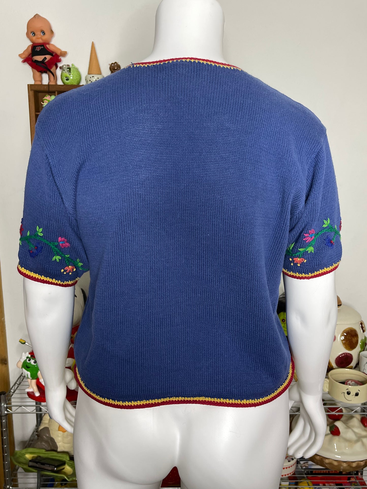 Vintage Floral Short Sleeve Knit Cardigan Sz XL