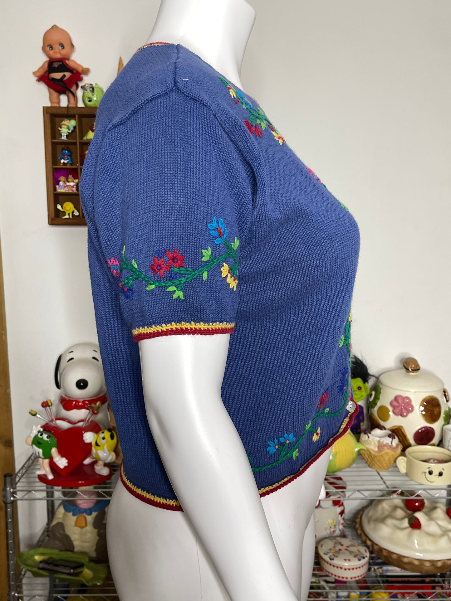 Vintage Floral Short Sleeve Knit Cardigan Sz XL