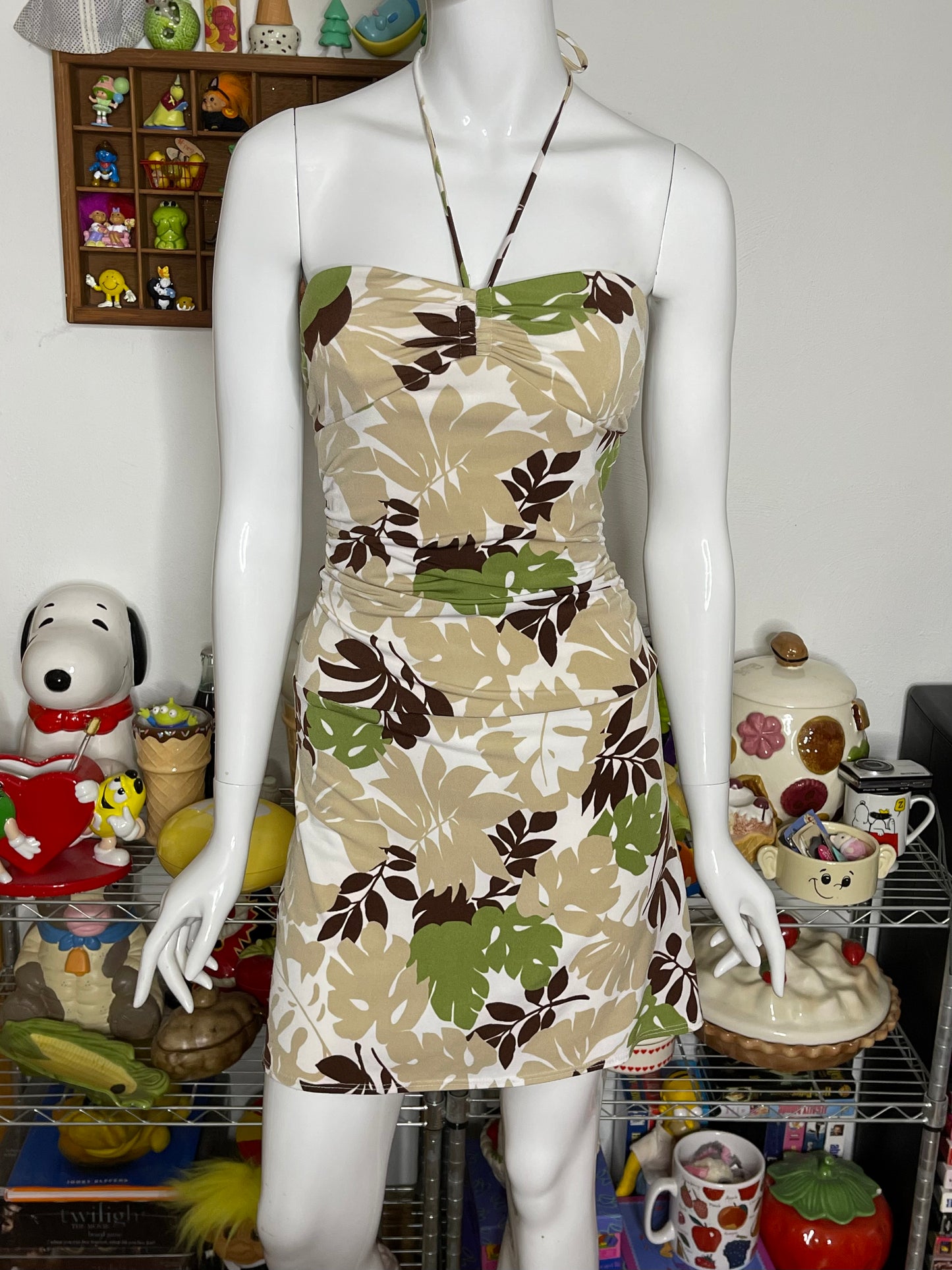 Vintage 2000s Tropical Tube Mini Halter Dress Sz S