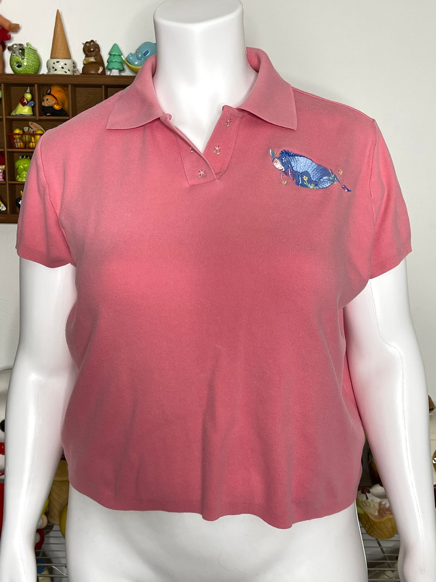 Vintage Eeyore Embroidered Semi Cropped Collared Top Sz XL/XXL