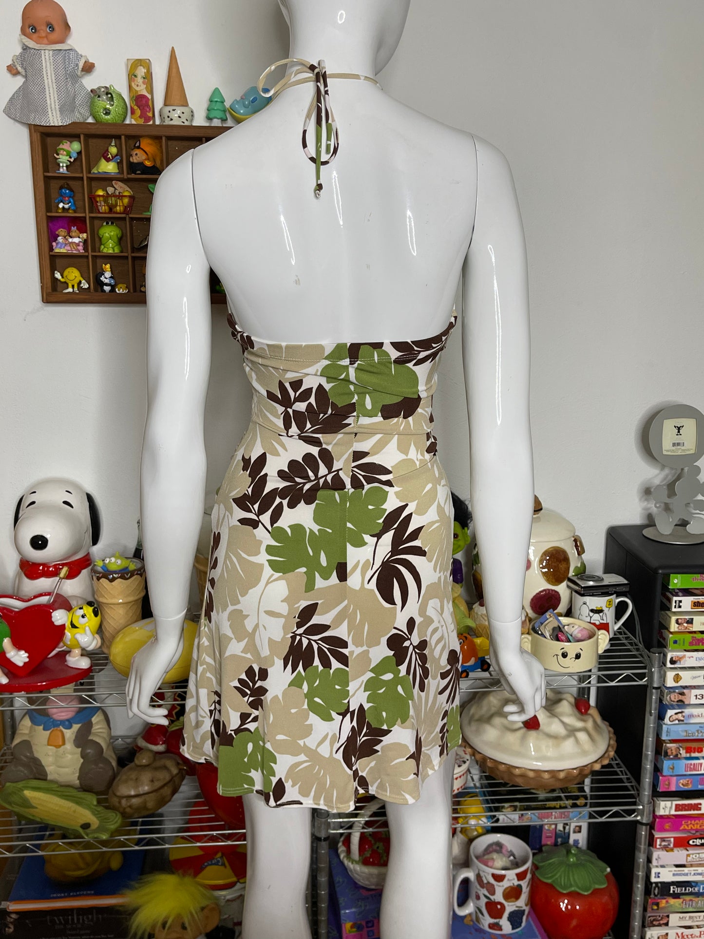 Vintage 2000s Tropical Tube Mini Halter Dress Sz S