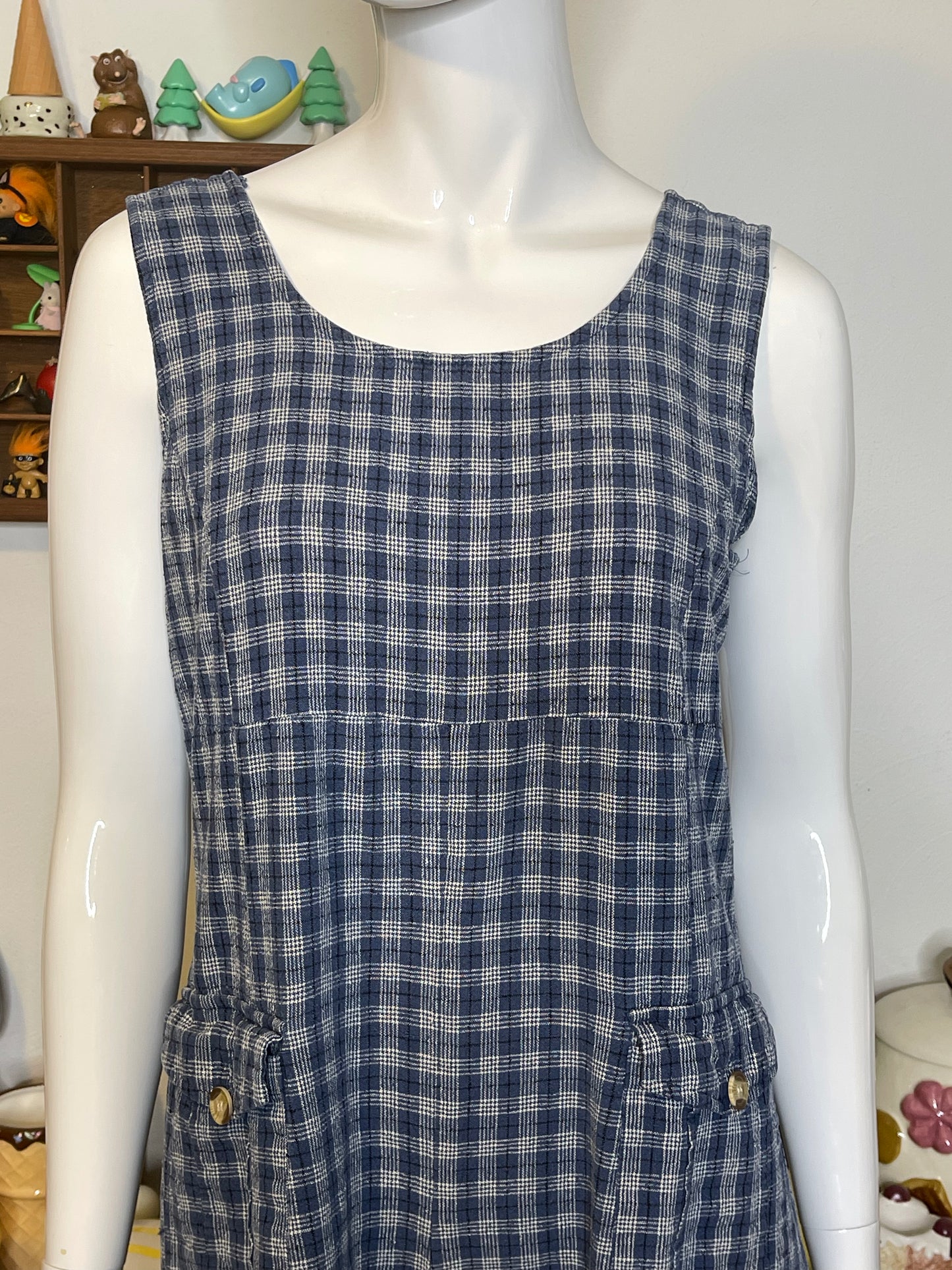 Vintage 90s Blue Plaid Light Weight Silk Romper Sz L