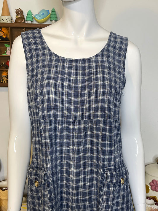 Vintage 90s Blue Plaid Light Weight Silk Romper Sz L