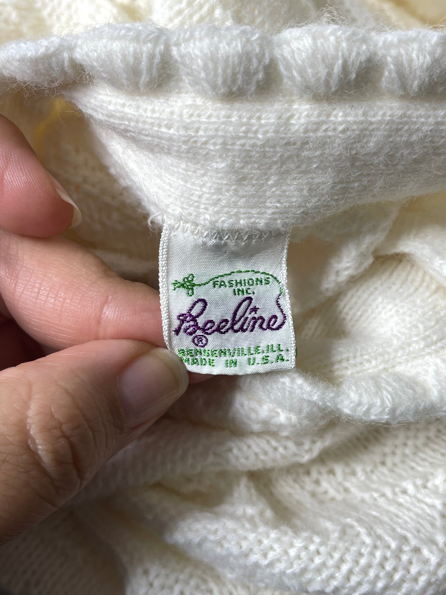 Vintage Cream White Cozy Knit Cardigan Sz L