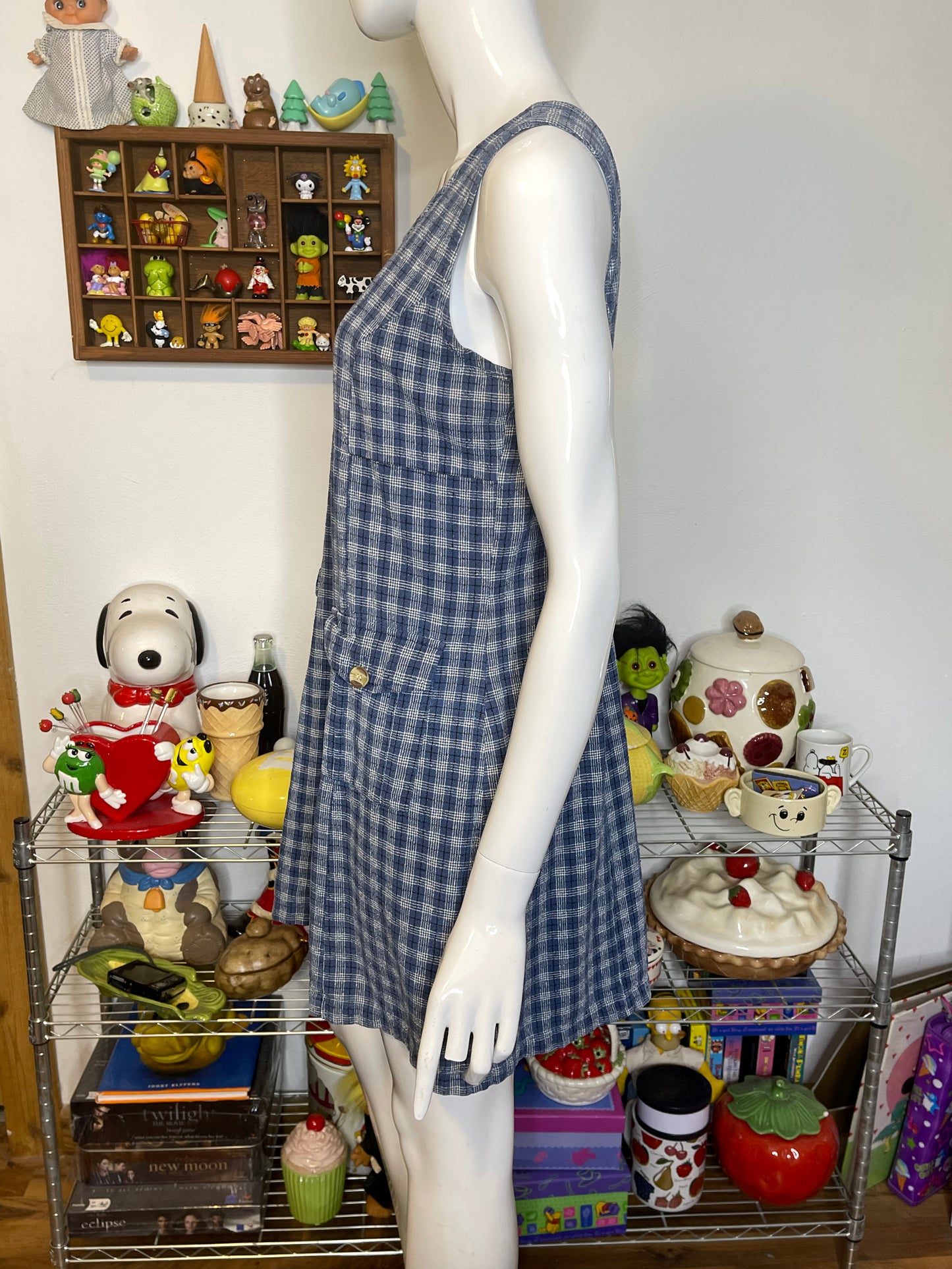 Vintage 90s Blue Plaid Light Weight Silk Romper Sz L