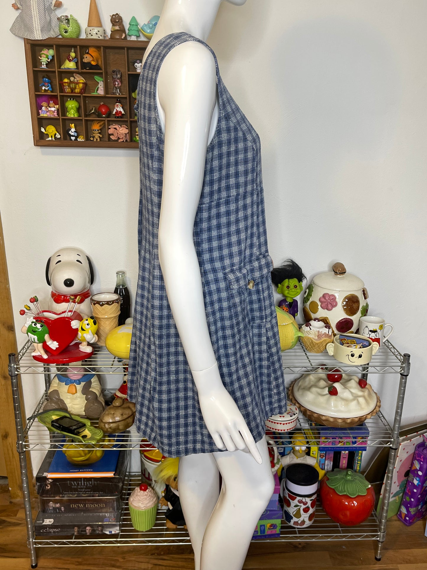 Vintage 90s Blue Plaid Light Weight Silk Romper Sz L