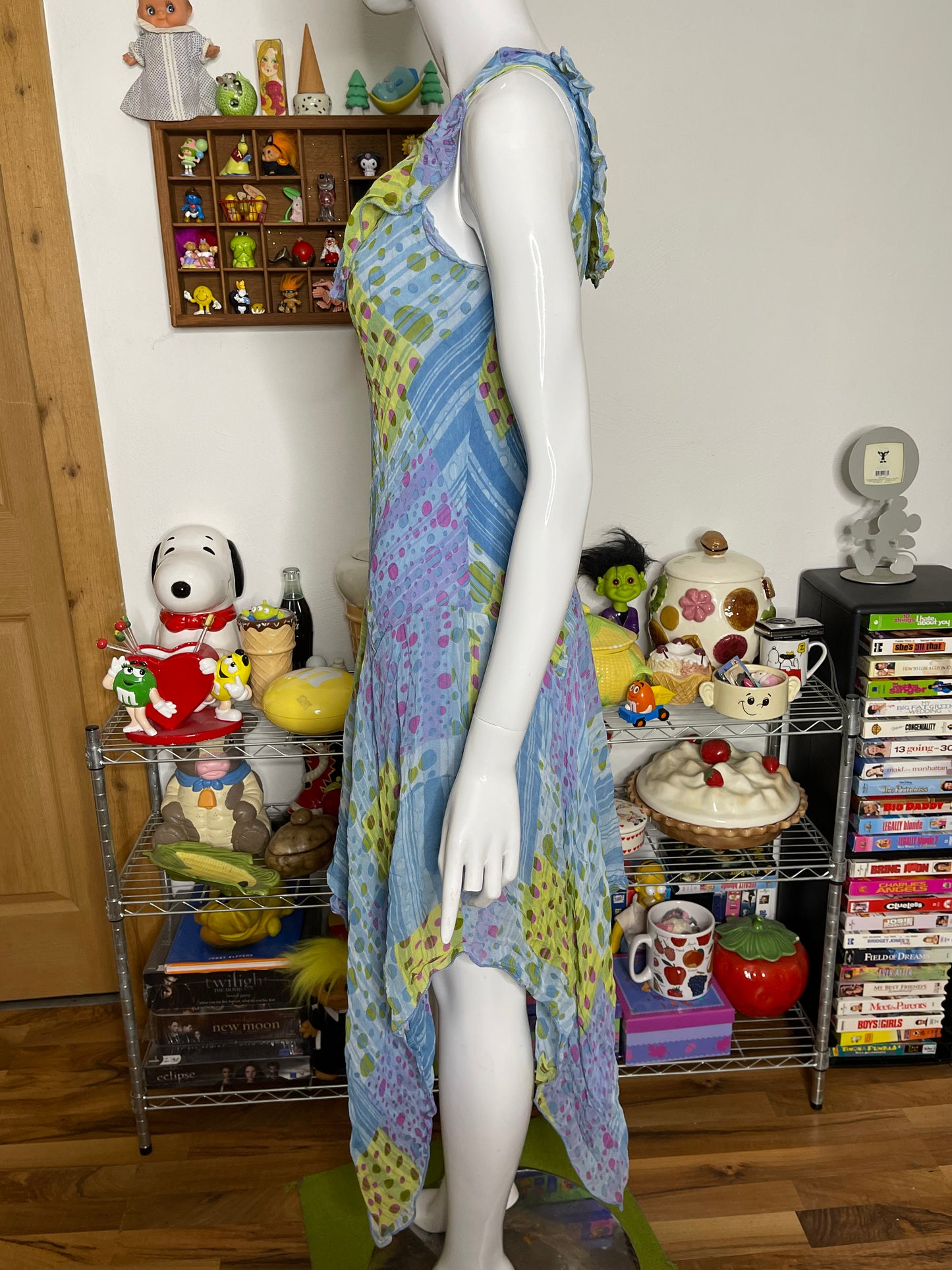 Vintage 2000s Crinkly Polka Dot Layered Midi Dress Sz L