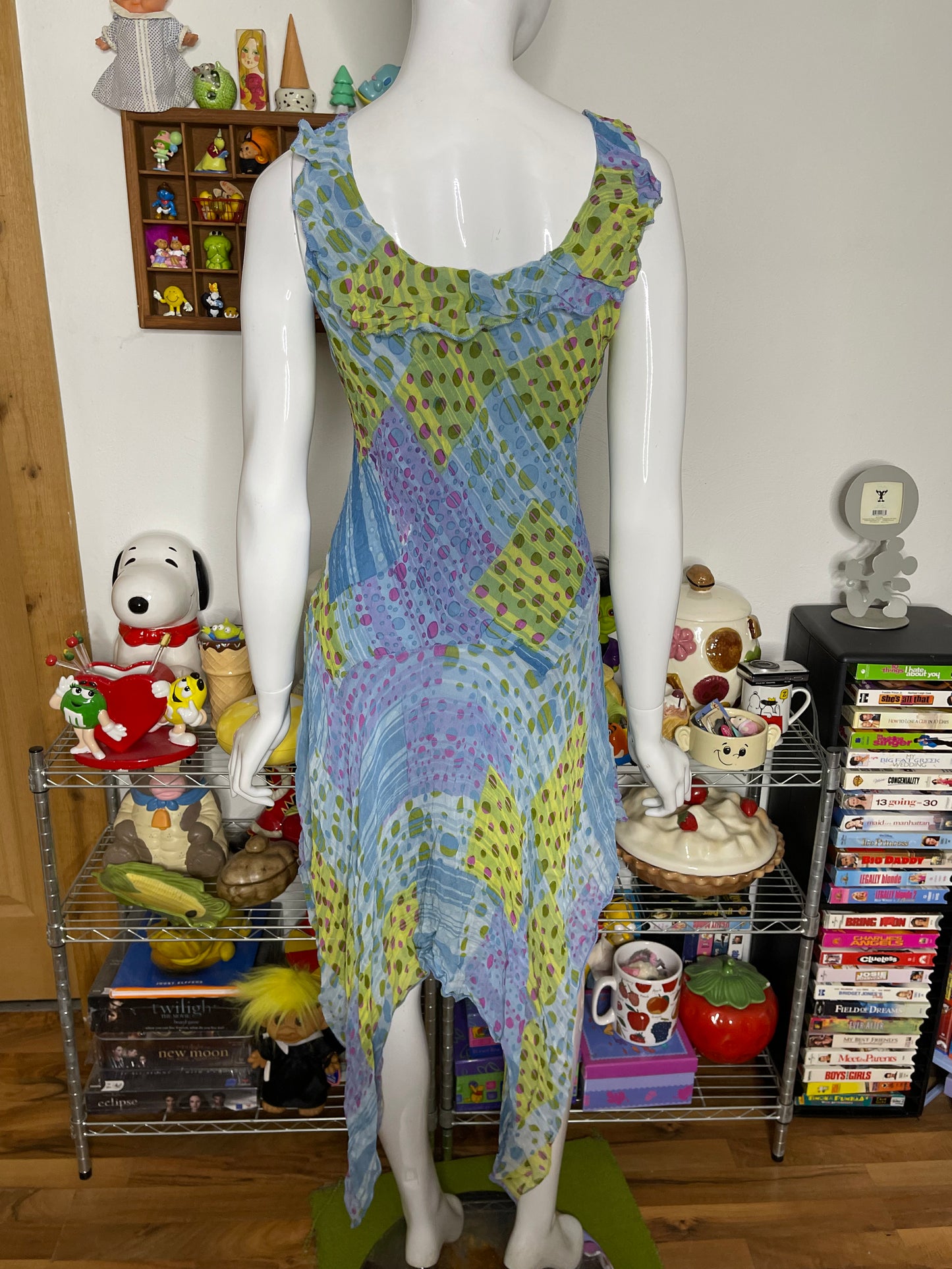 Vintage 2000s Crinkly Polka Dot Layered Midi Dress Sz L