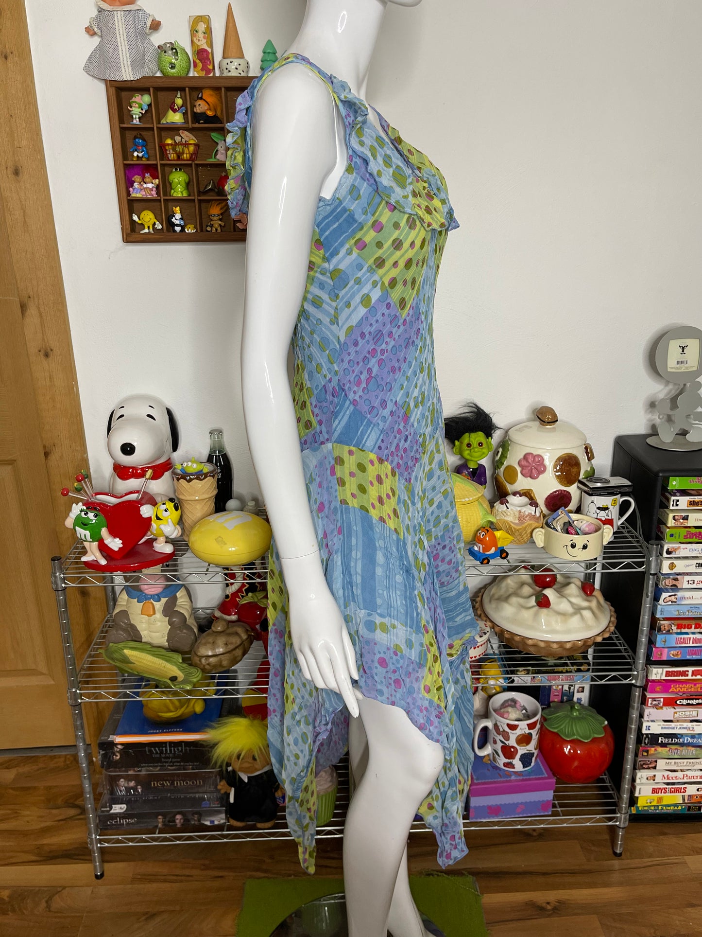 Vintage 2000s Crinkly Polka Dot Layered Midi Dress Sz L
