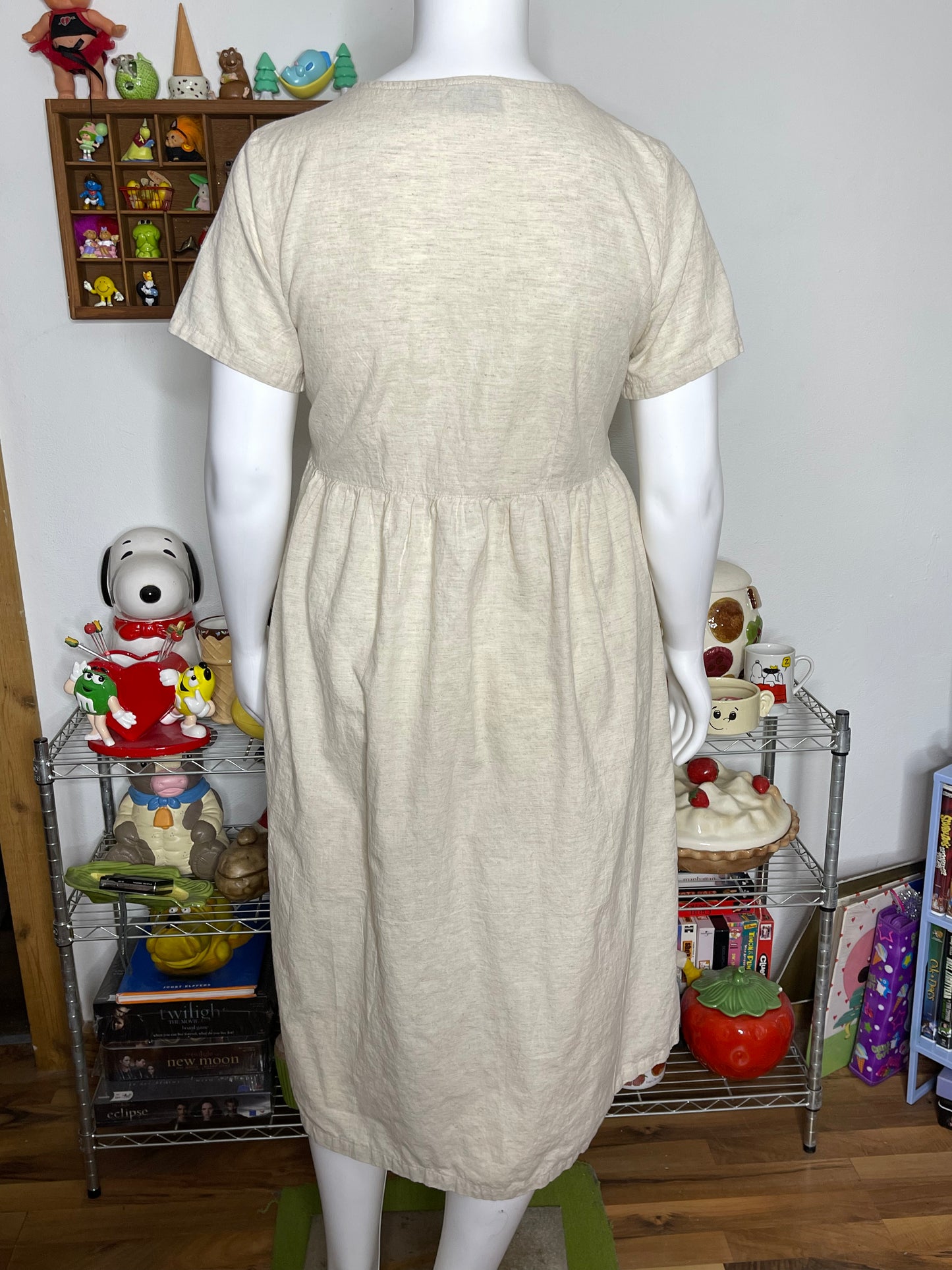 Vintage Flower Embroidered Linen Blend Maxi Dress Sz L