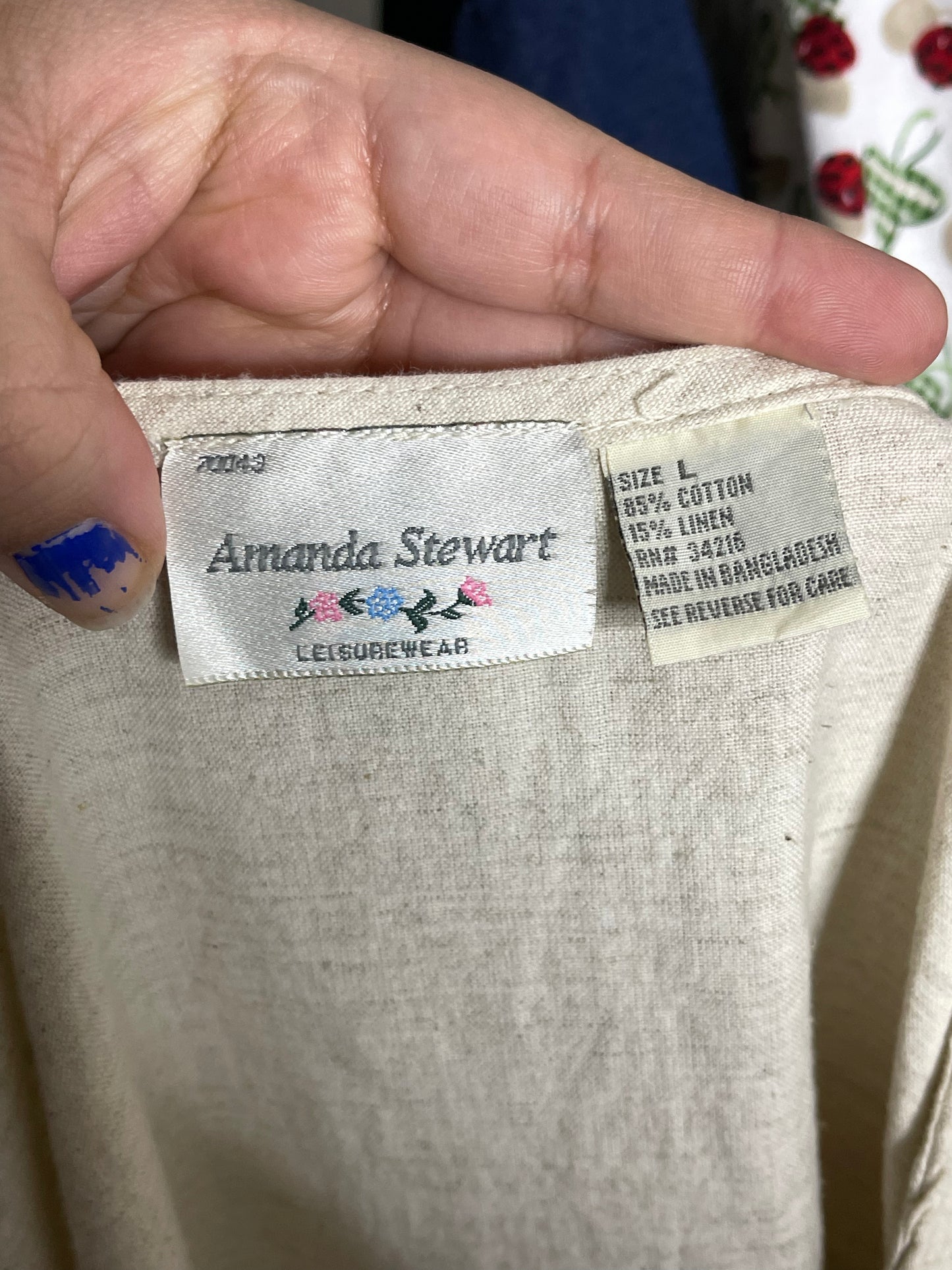 Vintage Flower Embroidered Linen Blend Maxi Dress Sz L