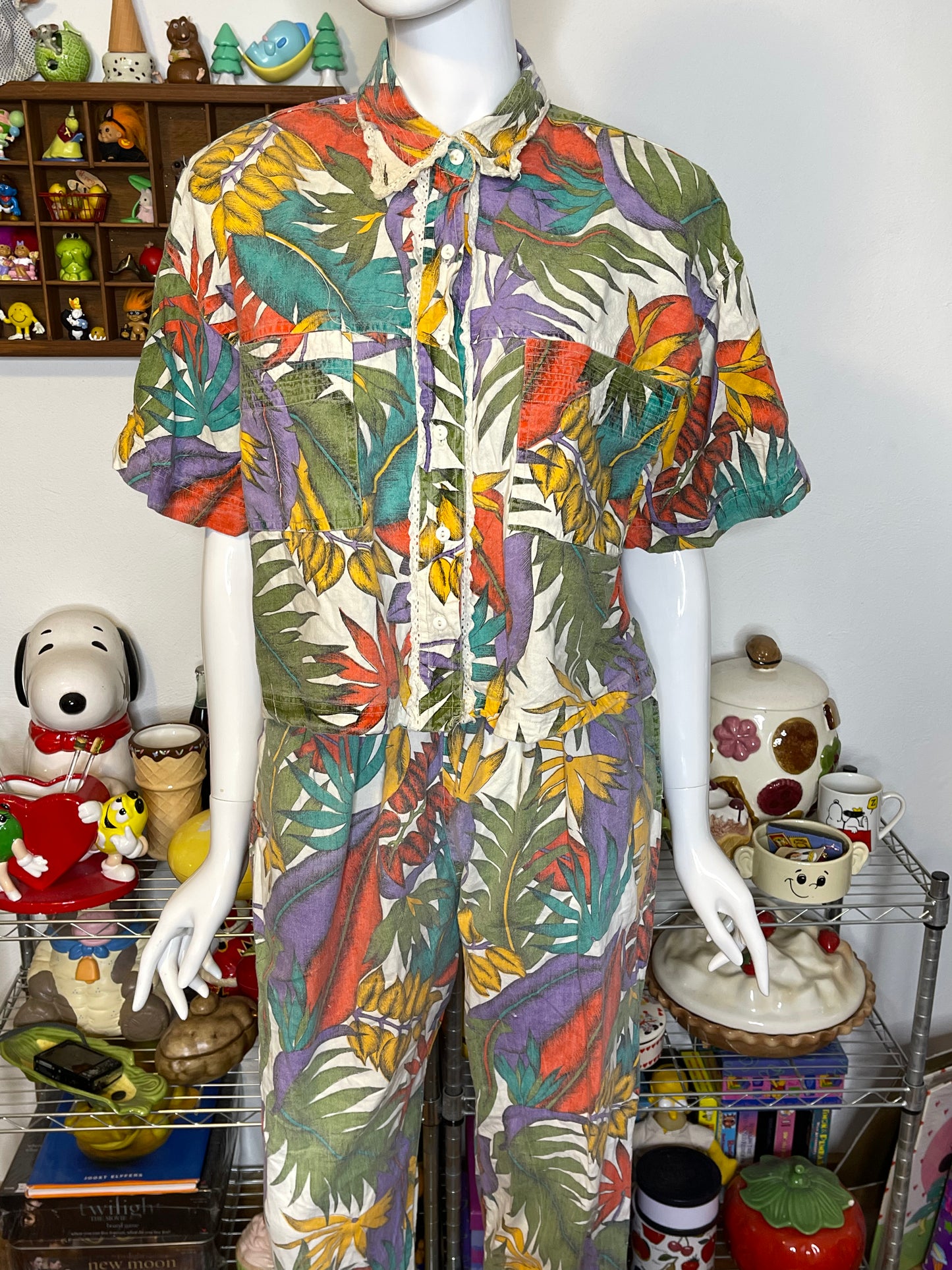 Vintage 90s Deadstock Colorful Leaf 2pc Set Sz M