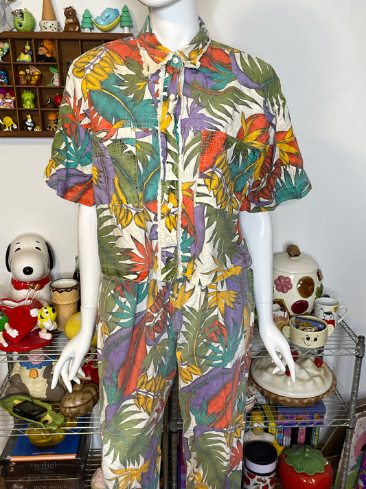 Vintage 90s Deadstock Colorful Leaf 2pc Set Sz M