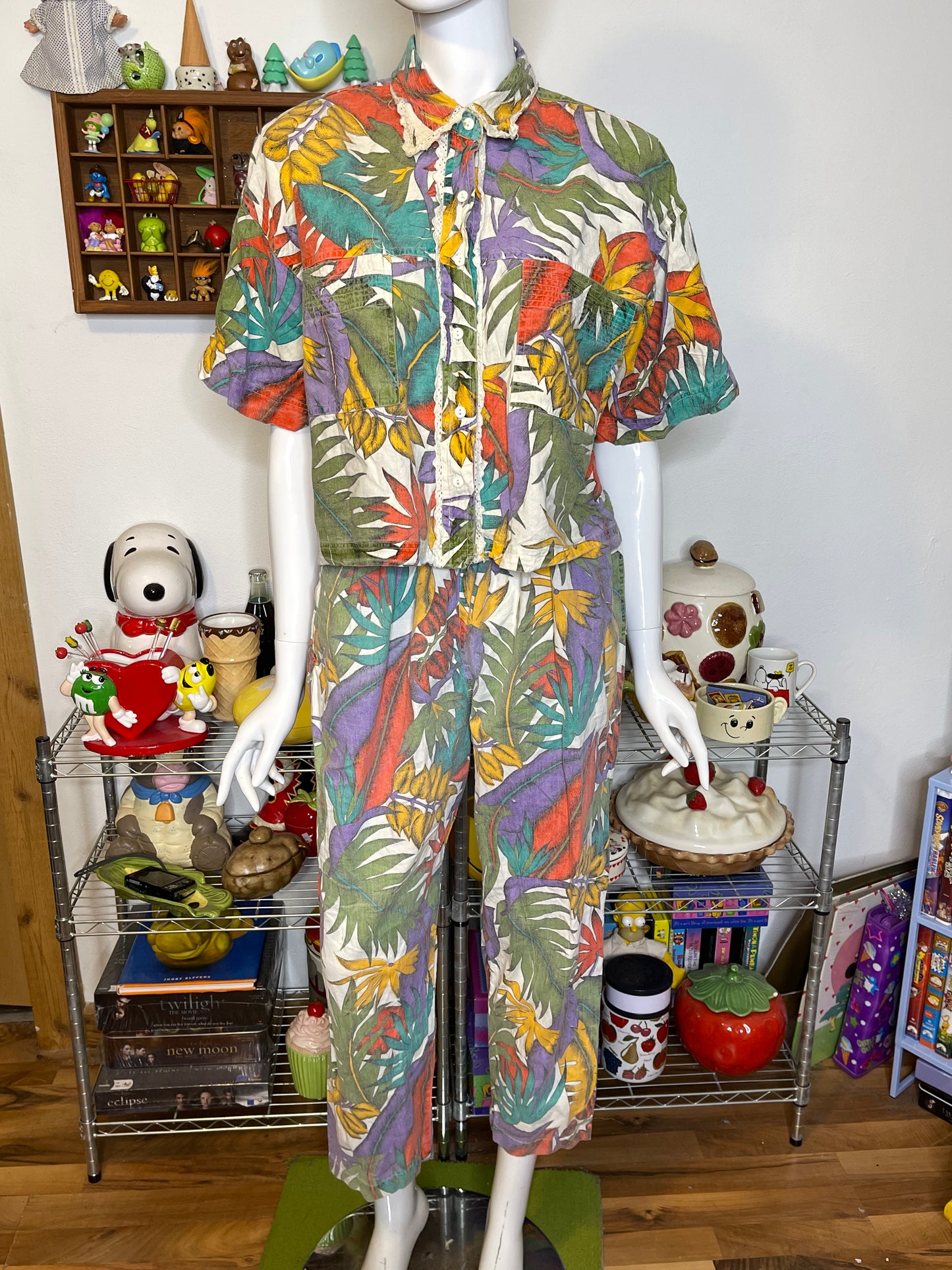 Vintage 90s Deadstock Colorful Leaf 2pc Set Sz M