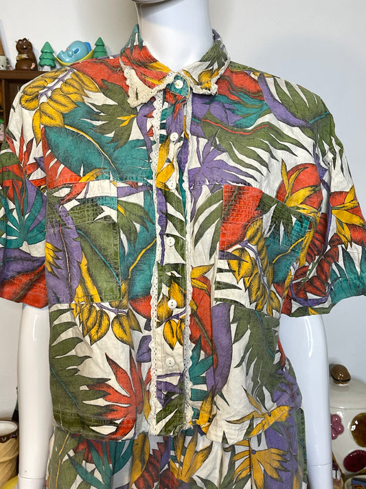 Vintage 90s Deadstock Colorful Leaf 2pc Set Sz M