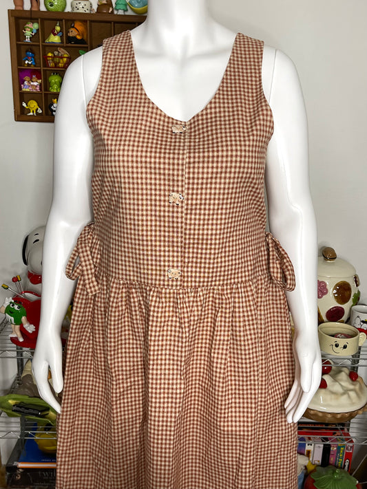 Vintage Handmade Gingham Pig Maxi Dress Sz XL/1X