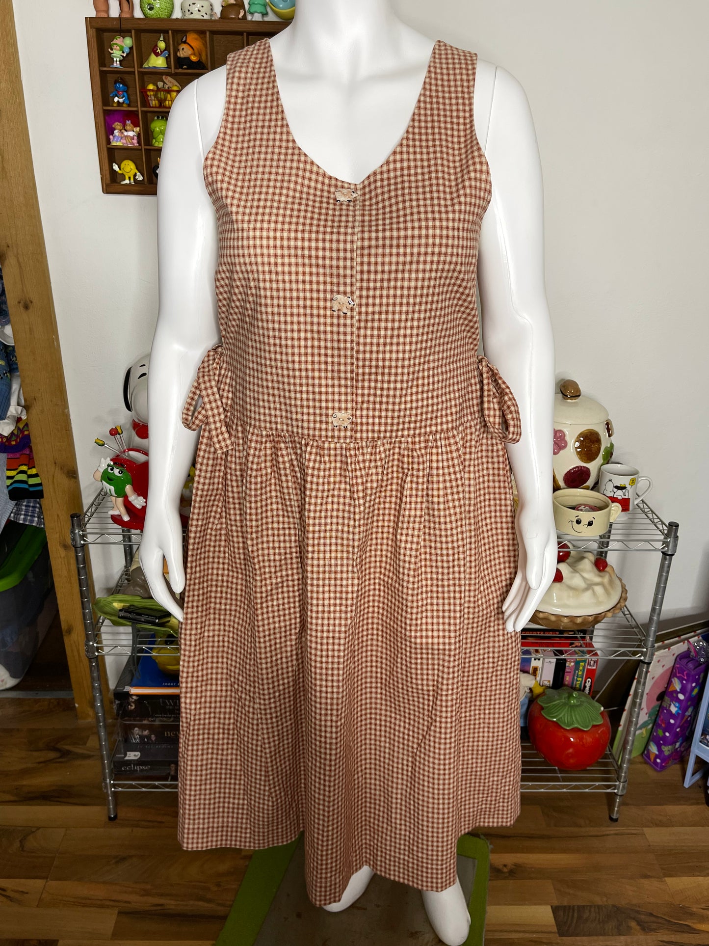 Vintage Handmade Gingham Pig Maxi Dress Sz XL/1X