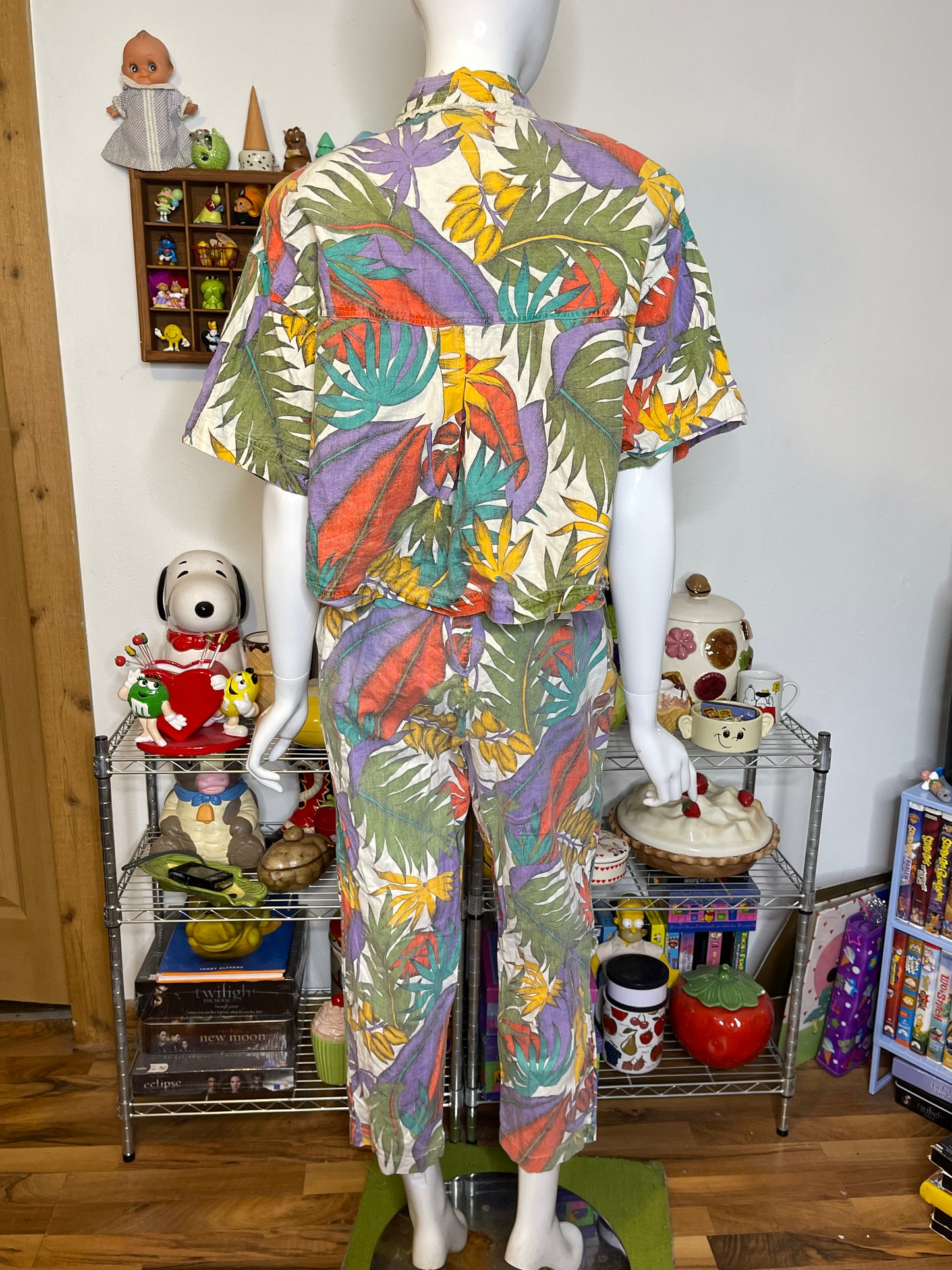 Vintage 90s Deadstock Colorful Leaf 2pc Set Sz M