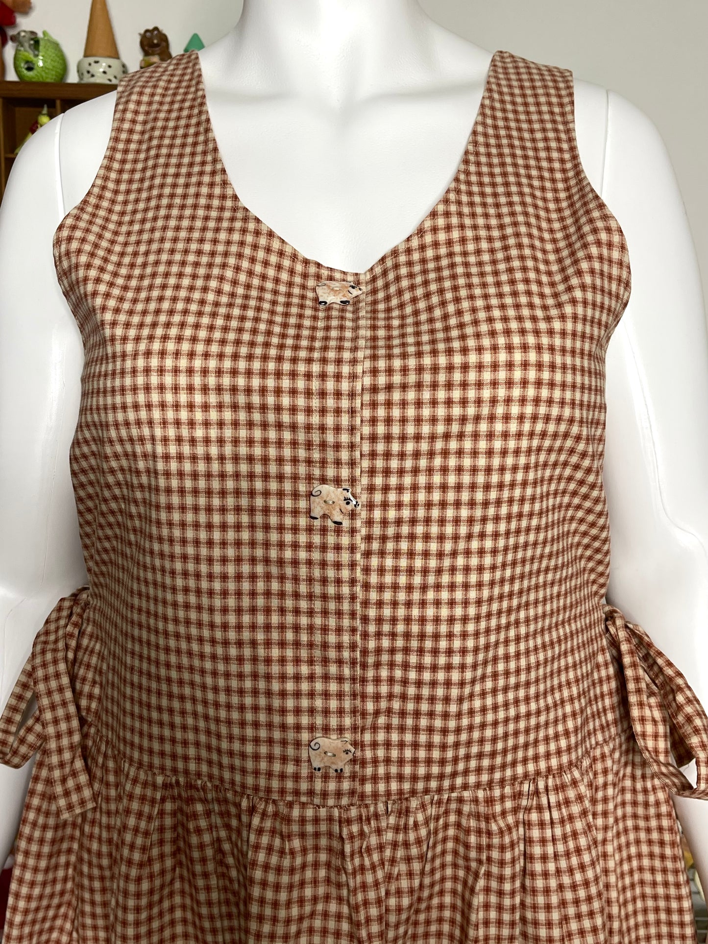 Vintage Handmade Gingham Pig Maxi Dress Sz XL/1X