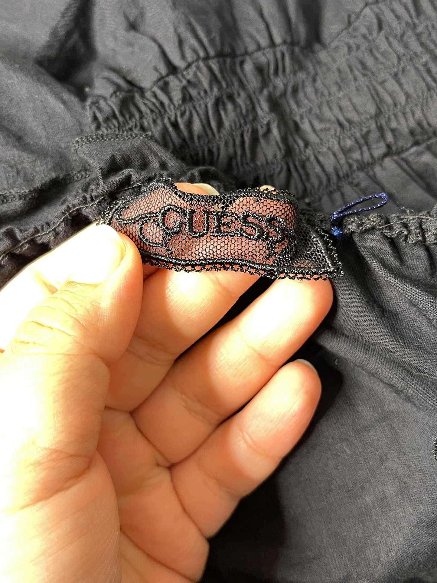 2000s Ruched Sheer Black Guess V-Neck Top Sz XS/S