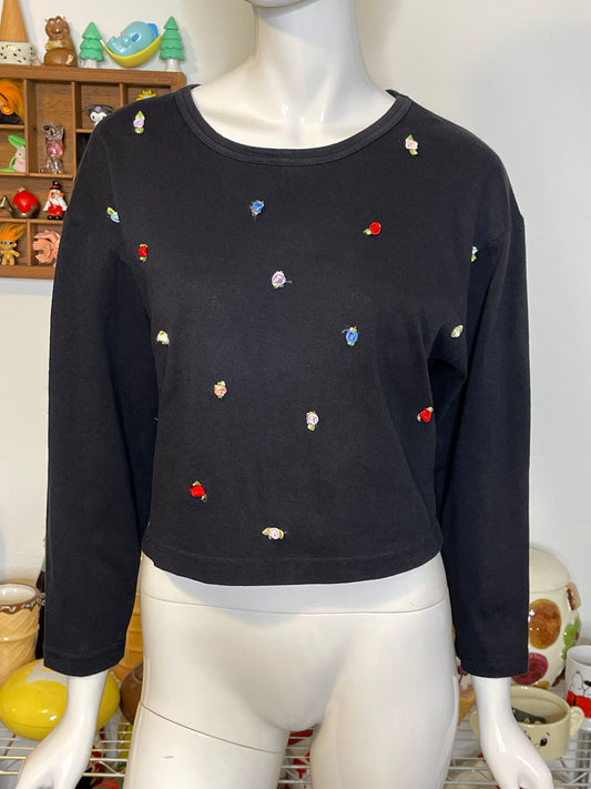 Vintage 90s Colorful Rosebud Long Sleeve Sz M