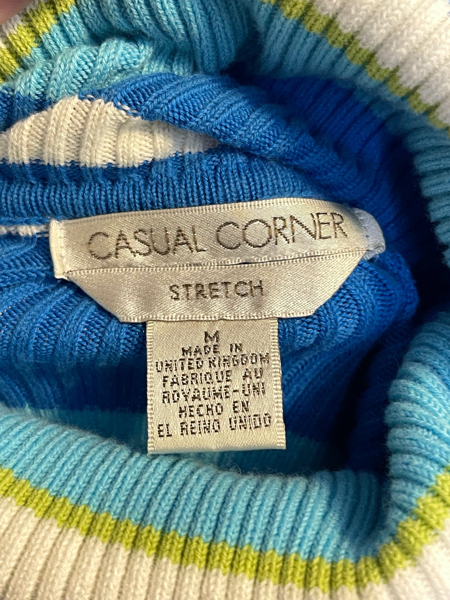 2000s Blue Green Striped Ribbed Turtleneck Sz M