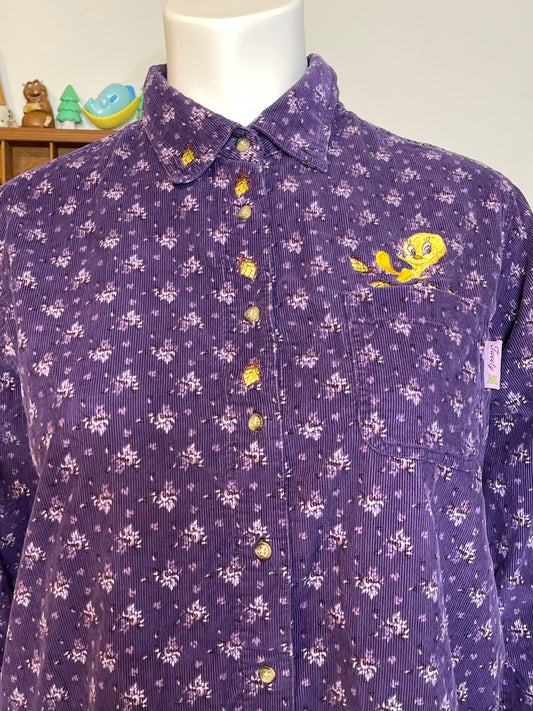 Vintage 2000s Corduroy Tweety Floral Button Down Sz 18W/20W