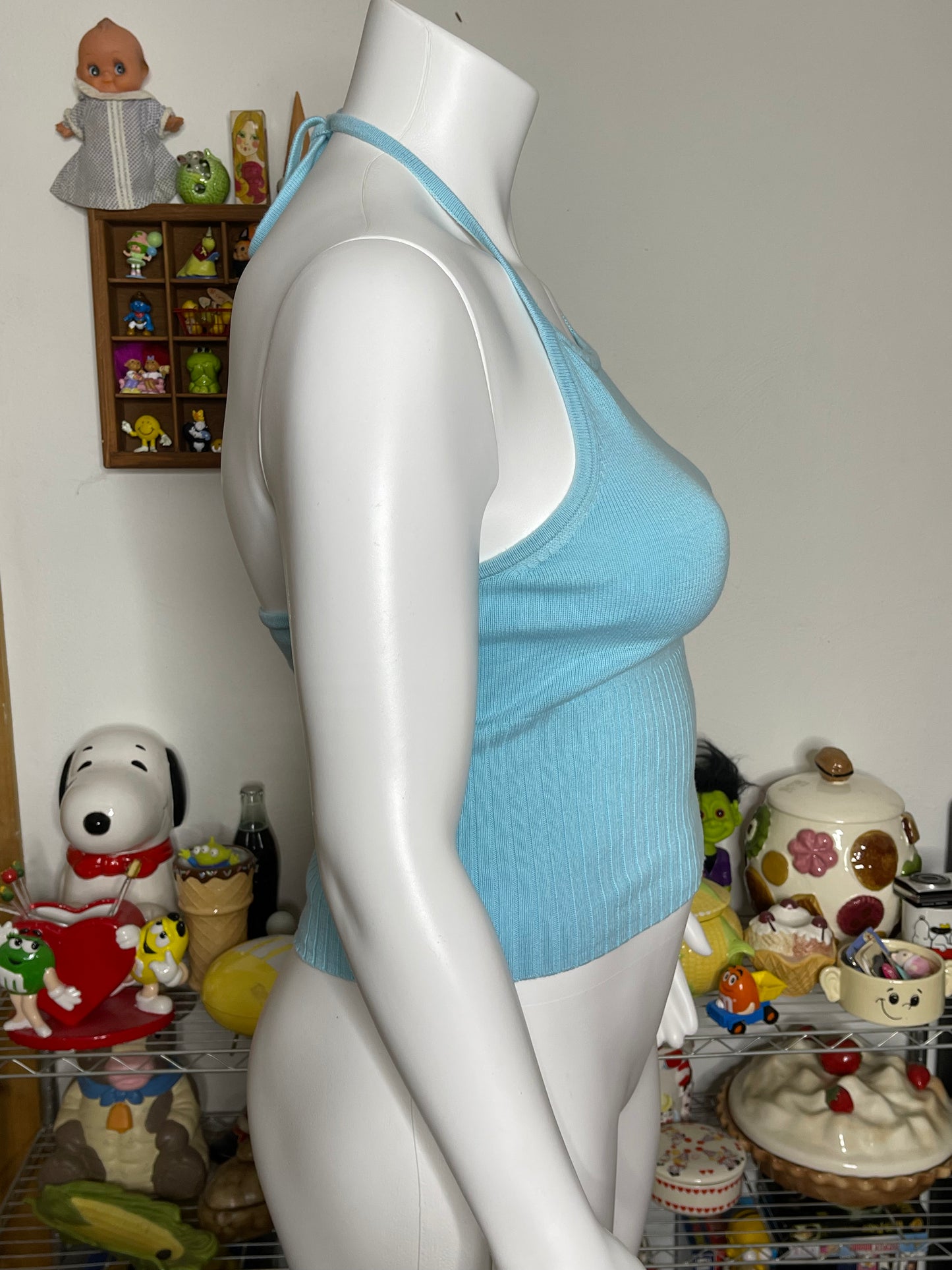 2000s Tommy Hilfiger Aqua Blue Knit Halter Top Sz L/XL