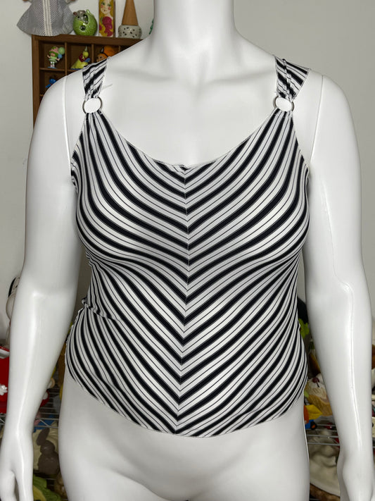 Vintage 2000s Black & White Striped O-Ring Tank Top Sz L