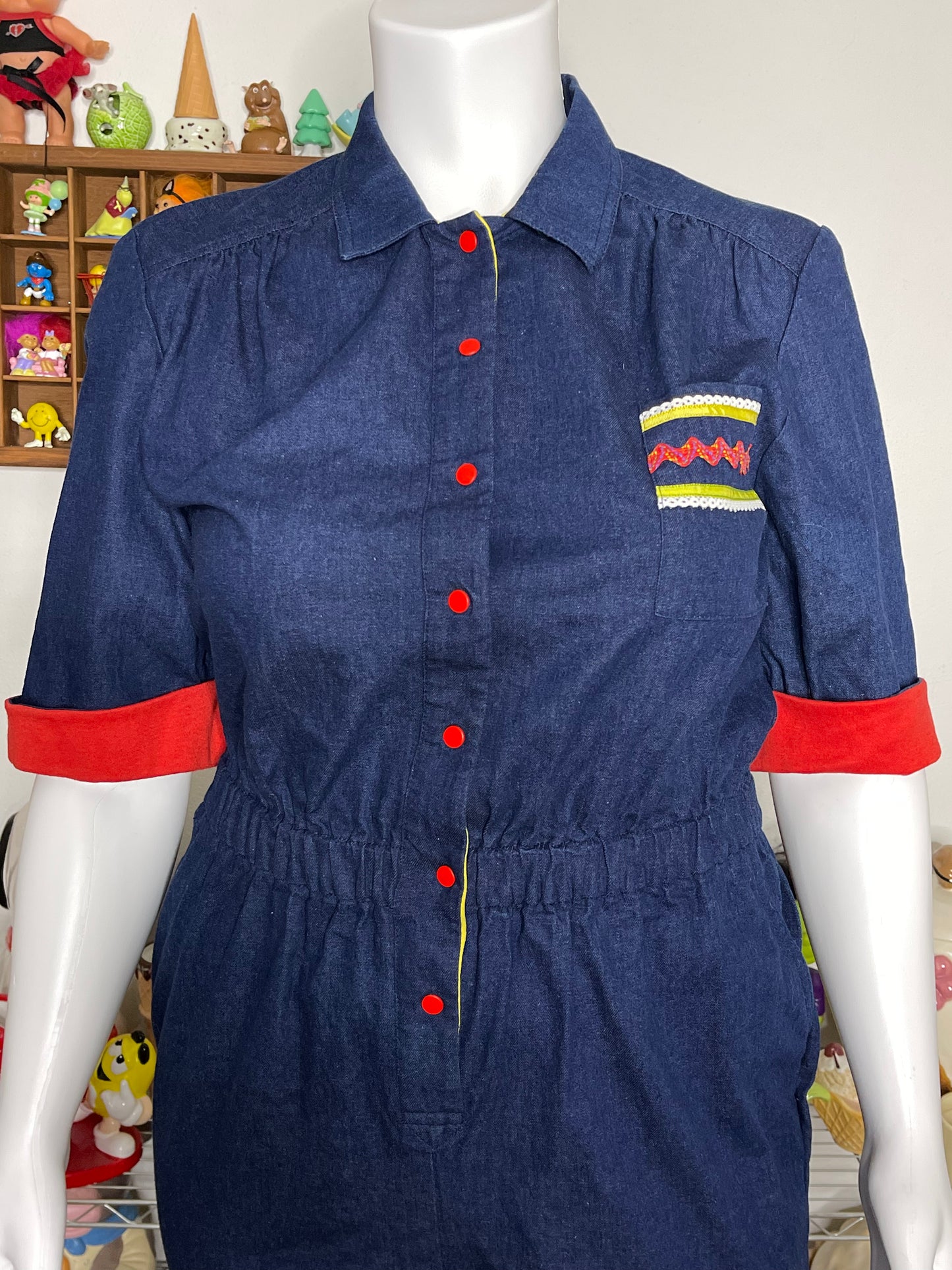 Vintage Funky Retro Denim Coveralls Jumper Sz XL